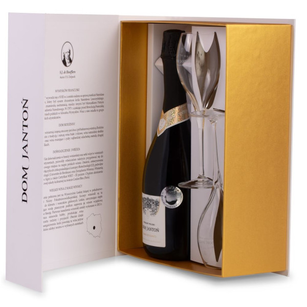 Dom Jantoń Blanc de Blancs + 2 kieliszki w pudełku